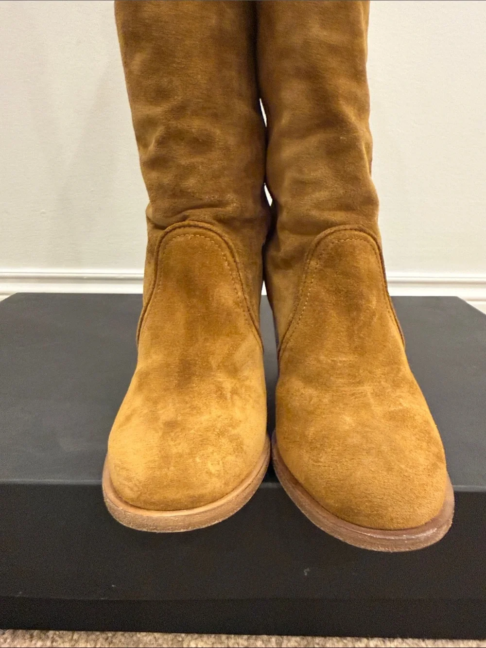 Laurence Dacade Camel Suede Over The Knee Boots EU 37 Stretch Back Basette style